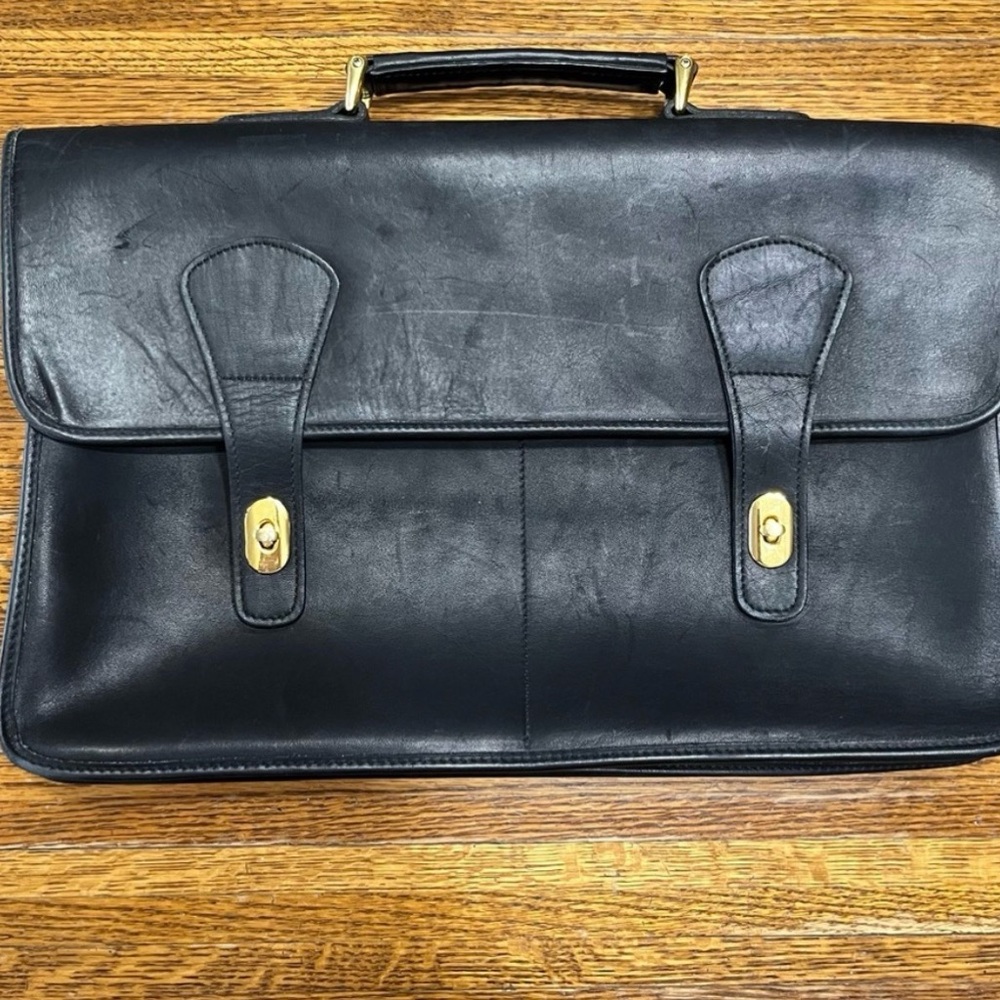 Vintage Black Leather Briefcase Laptop Gold Hardware Men’s/Women’s